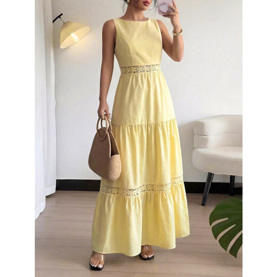 Lace Trim Sleeveless Tiered Maxi Dress Apparel and Accessories