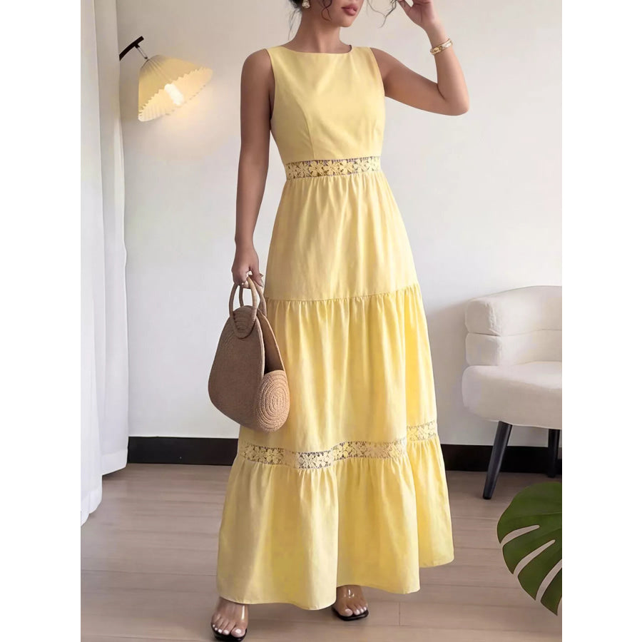 Lace Trim Sleeveless Tiered Maxi Dress Apparel and Accessories