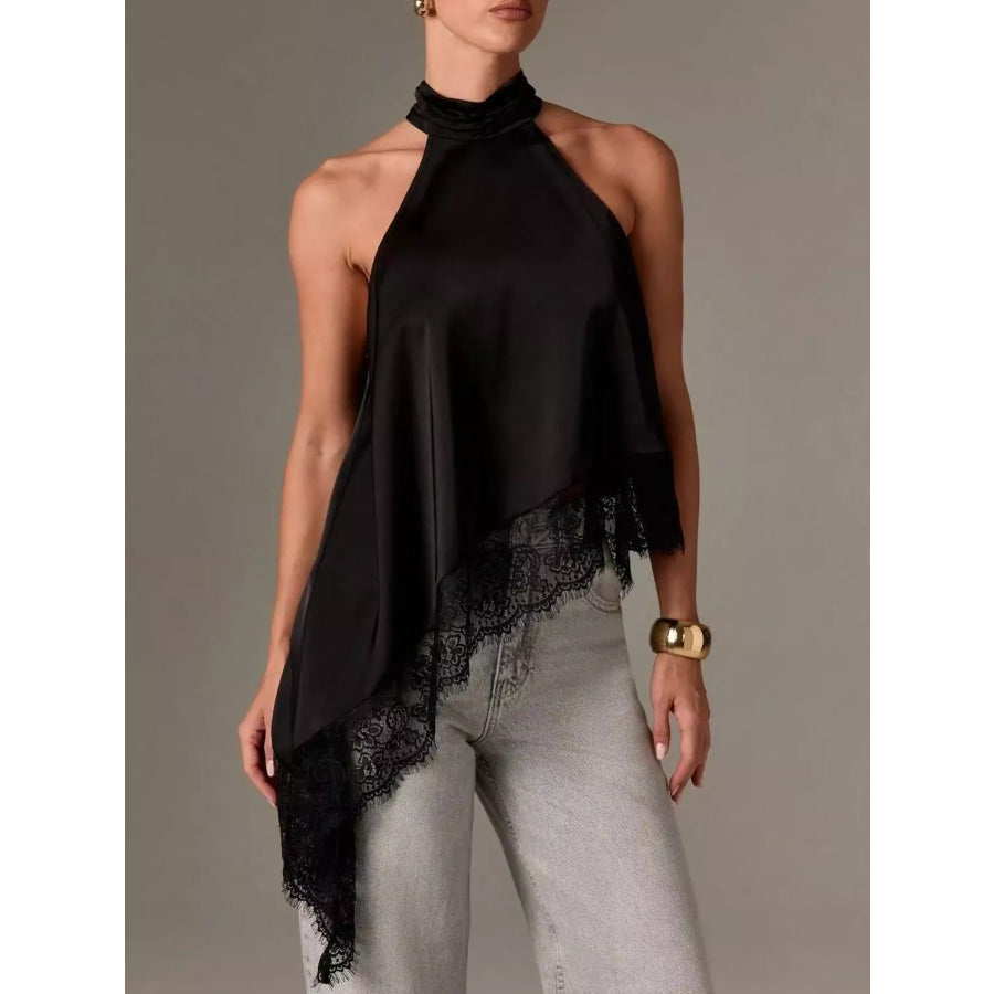 Lace Trim Sleeveless Top Black / S Apparel and Accessories