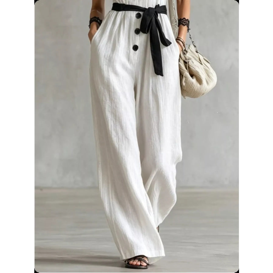 Lace Trim Sleeveless Wide Leg Jumpsuit Apparel and Accessories