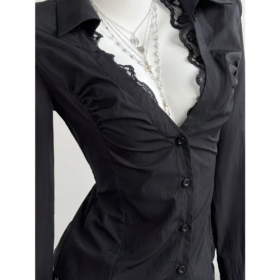 Lace Trim Slim Fit Shirt Apparel and Accessories