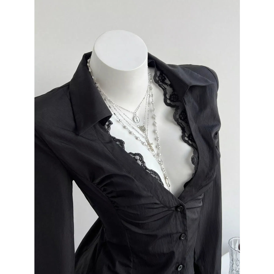 Lace Trim Slim Fit Shirt Apparel and Accessories