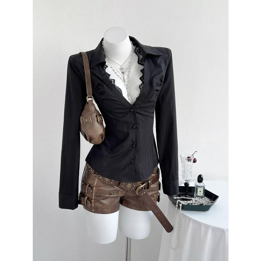 Lace Trim Slim Fit Shirt Apparel and Accessories
