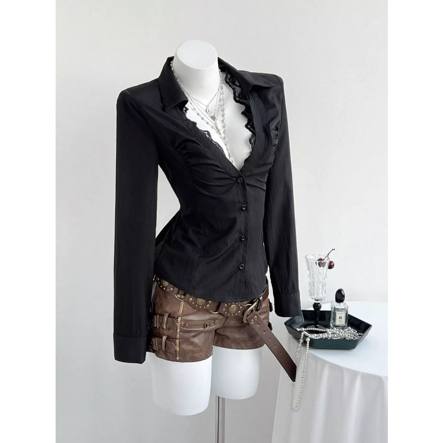 Lace Trim Slim Fit Shirt Black / S Apparel and Accessories