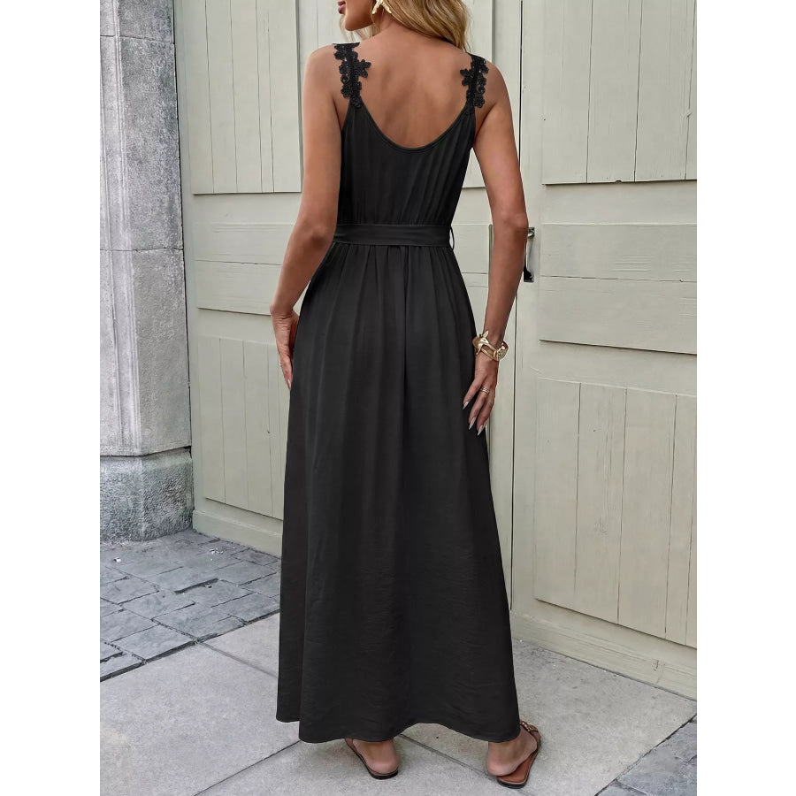 Lace Trim Slit Maxi Dress Apparel and Accessories