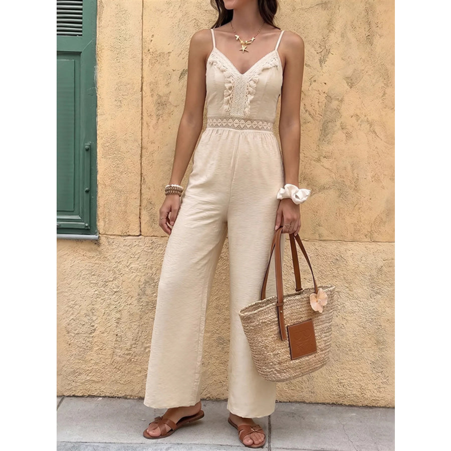 Lace Trim Spaghetti Strap Jumpsuit Apparel and Accessories