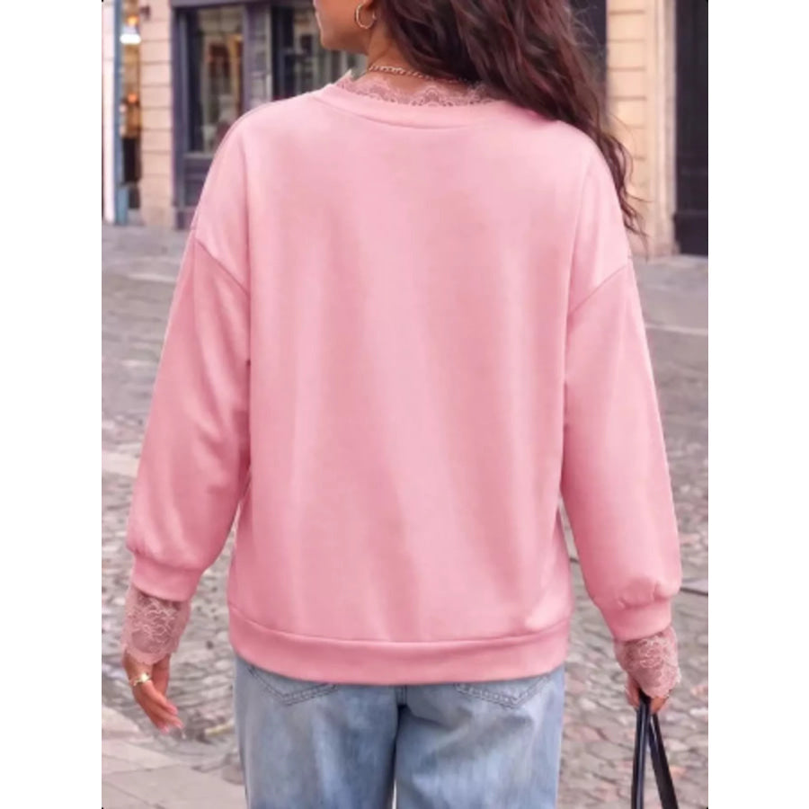 Lace Trim Split Sleeve Sweatshirt Apparel and Accessories