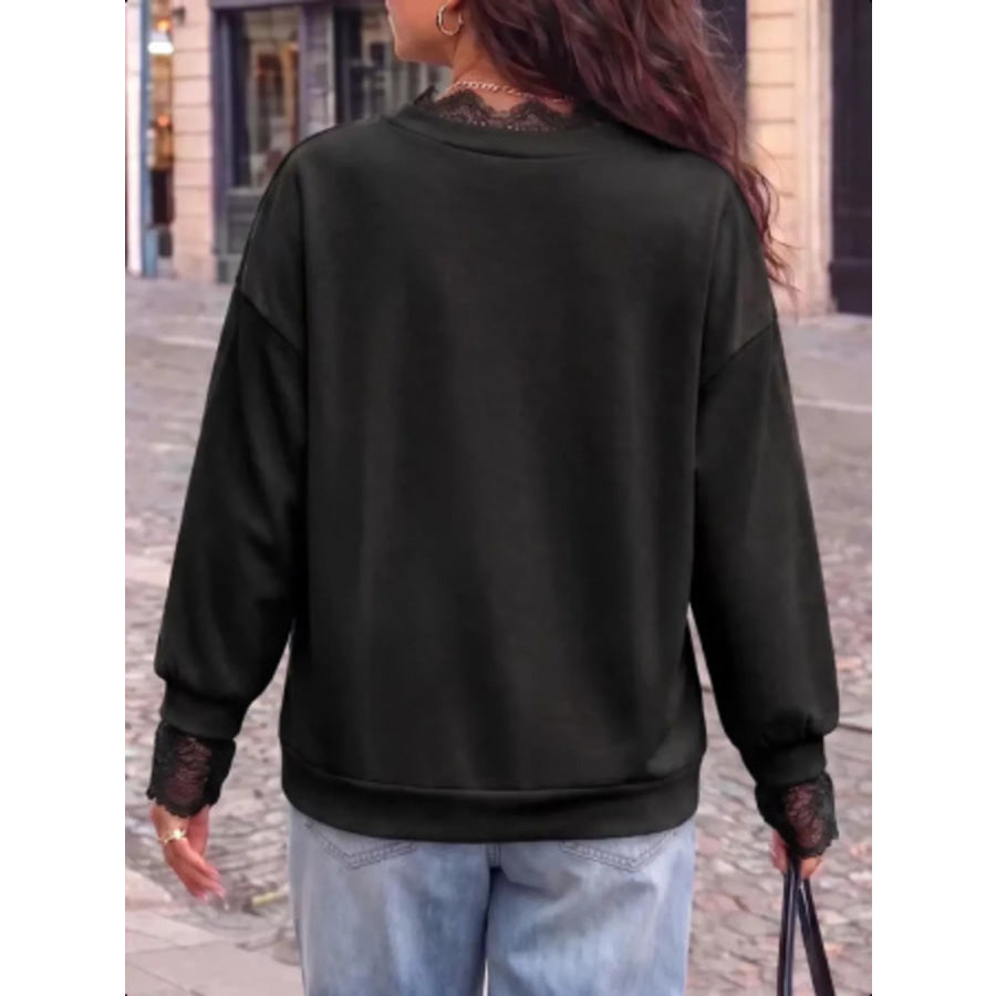Lace Trim Split Sleeve Sweatshirt Apparel and Accessories