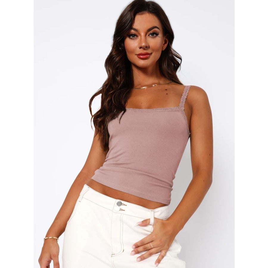 Lace Trim Straight Neck Cami Dusty Pink / S