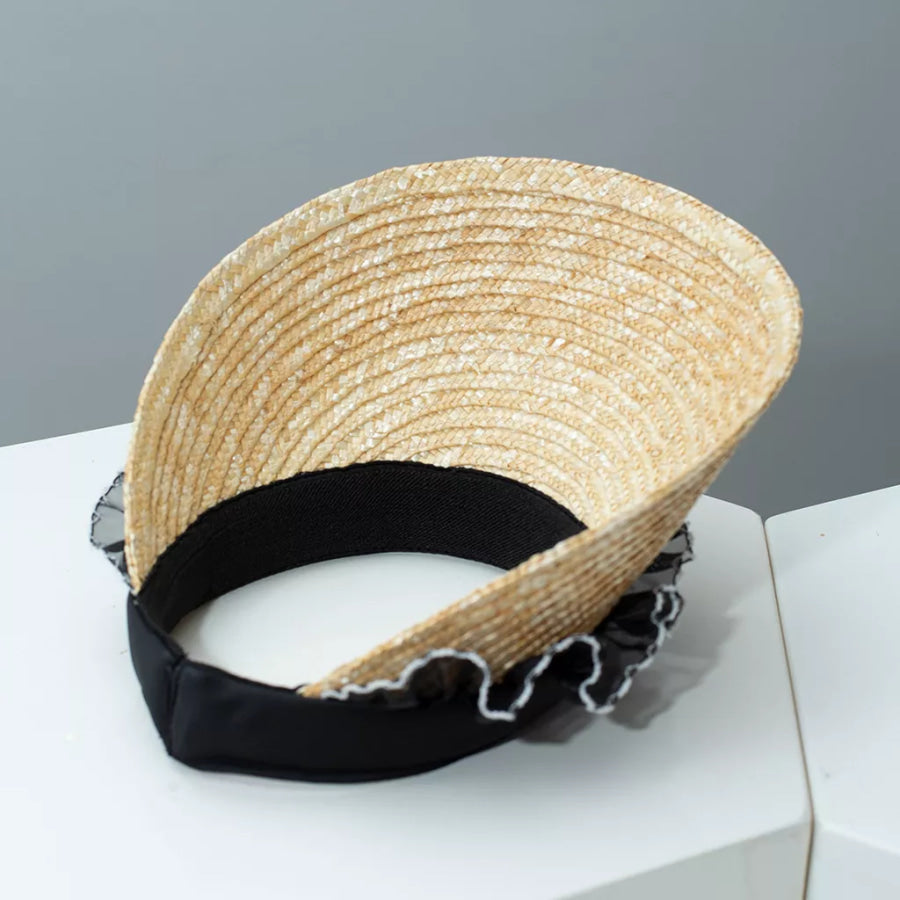 Lace Trim Straw Visor Sun Hat Apparel and Accessories