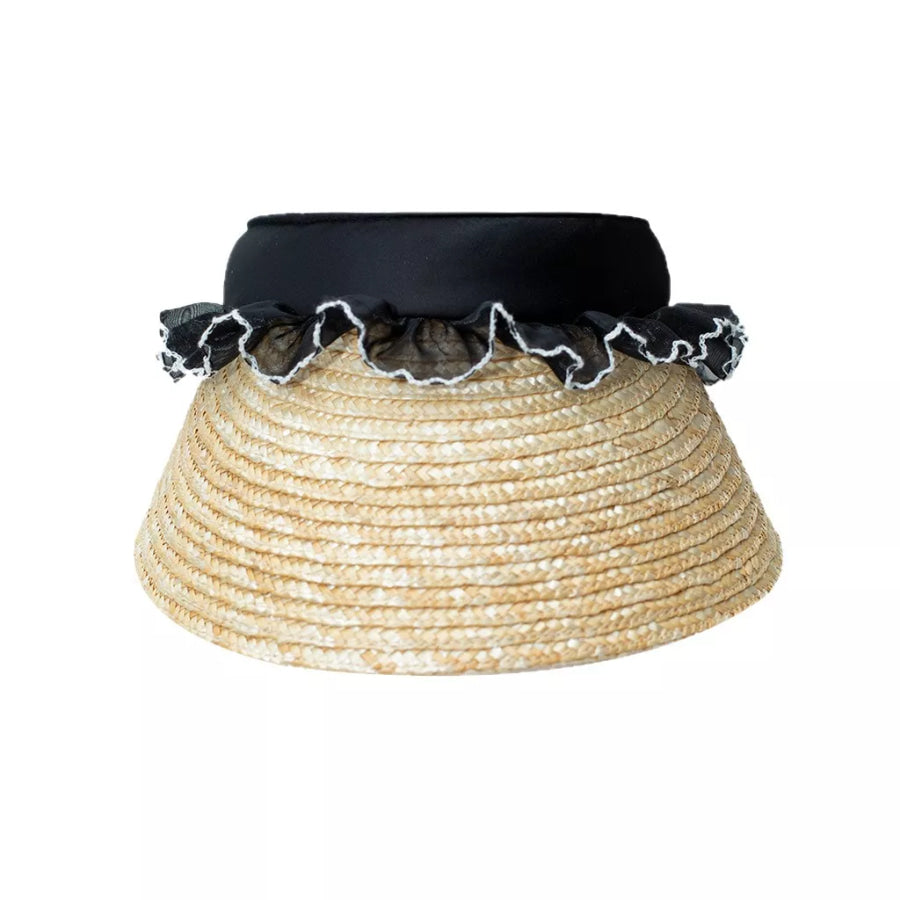 Lace Trim Straw Visor Sun Hat Apparel and Accessories