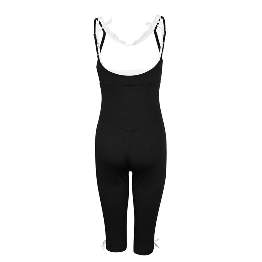 Lace Trim Tie-Front Capri Jumpsuit Apparel and Accessories