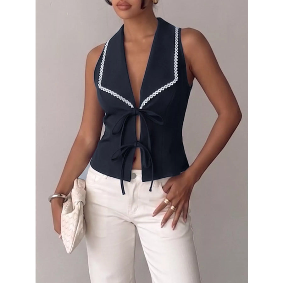 Lace Trim Tie-Front Vest Apparel and Accessories