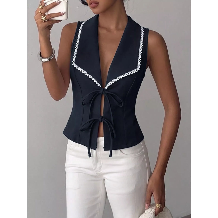 Lace Trim Tie-Front Vest Apparel and Accessories