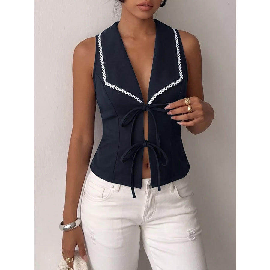 Lace Trim Tie-Front Vest Apparel and Accessories
