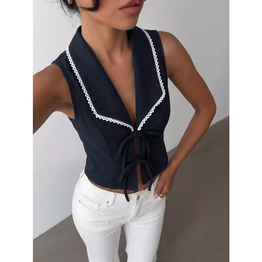 Lace Trim Tie-Front Vest Apparel and Accessories