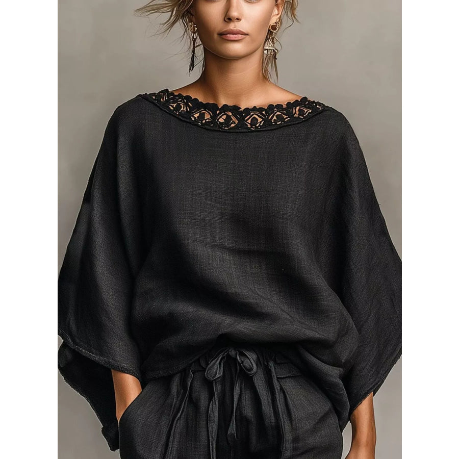 Lace Trim Top and Drawstring Shorts Set Apparel Accessories