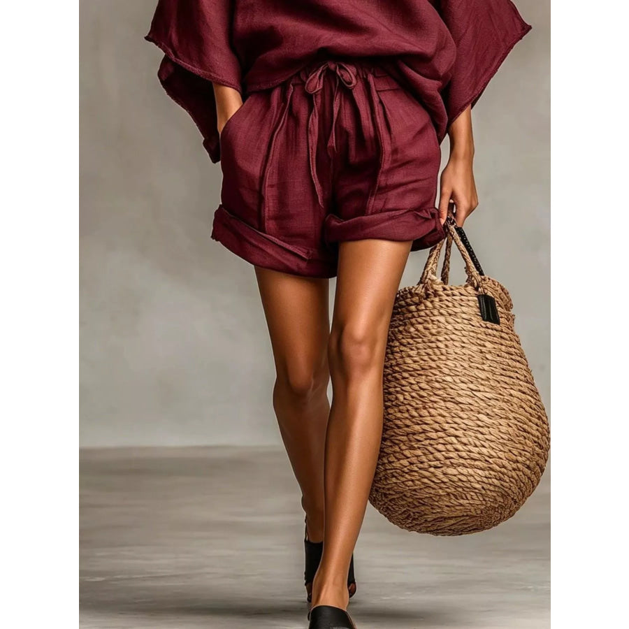 Lace Trim Top and Drawstring Shorts Set Apparel Accessories
