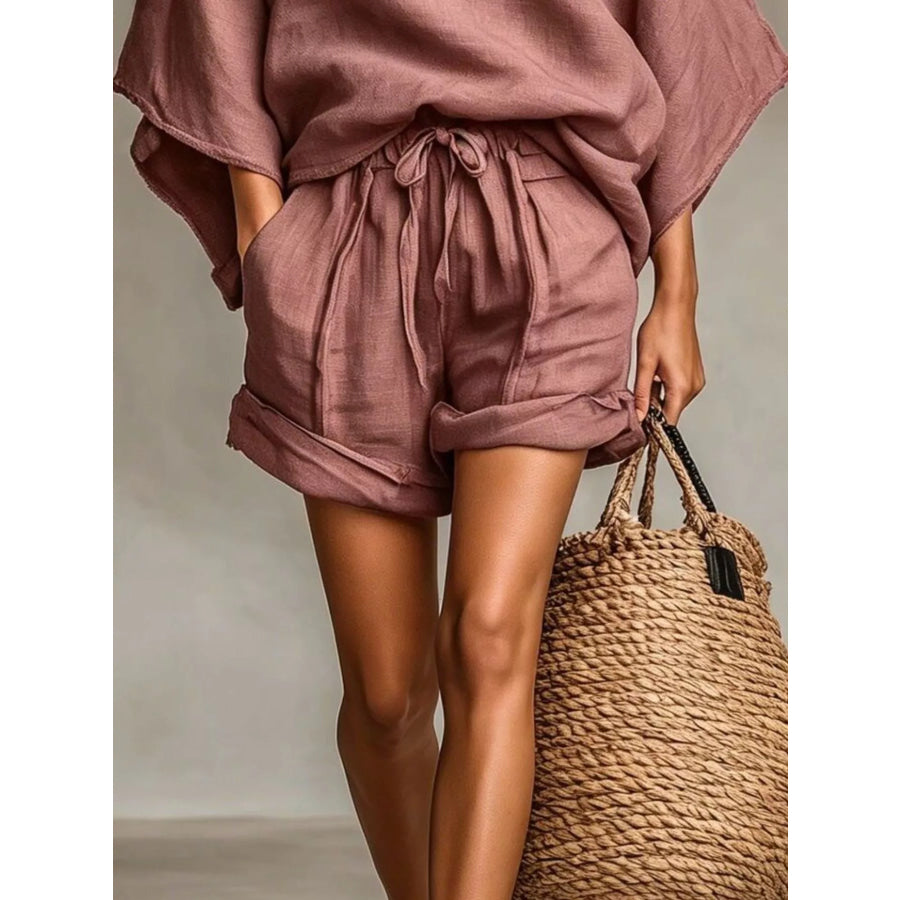 Lace Trim Top and Drawstring Shorts Set Apparel Accessories