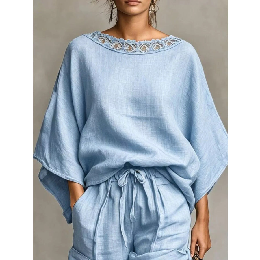 Lace Trim Top and Drawstring Shorts Set Apparel Accessories
