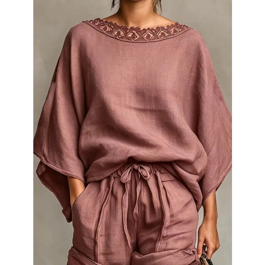 Lace Trim Top and Drawstring Shorts Set Apparel Accessories