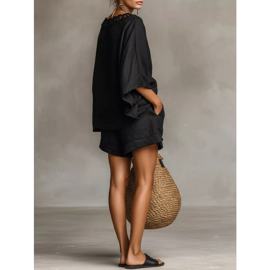 Lace Trim Top and Drawstring Shorts Set Apparel Accessories