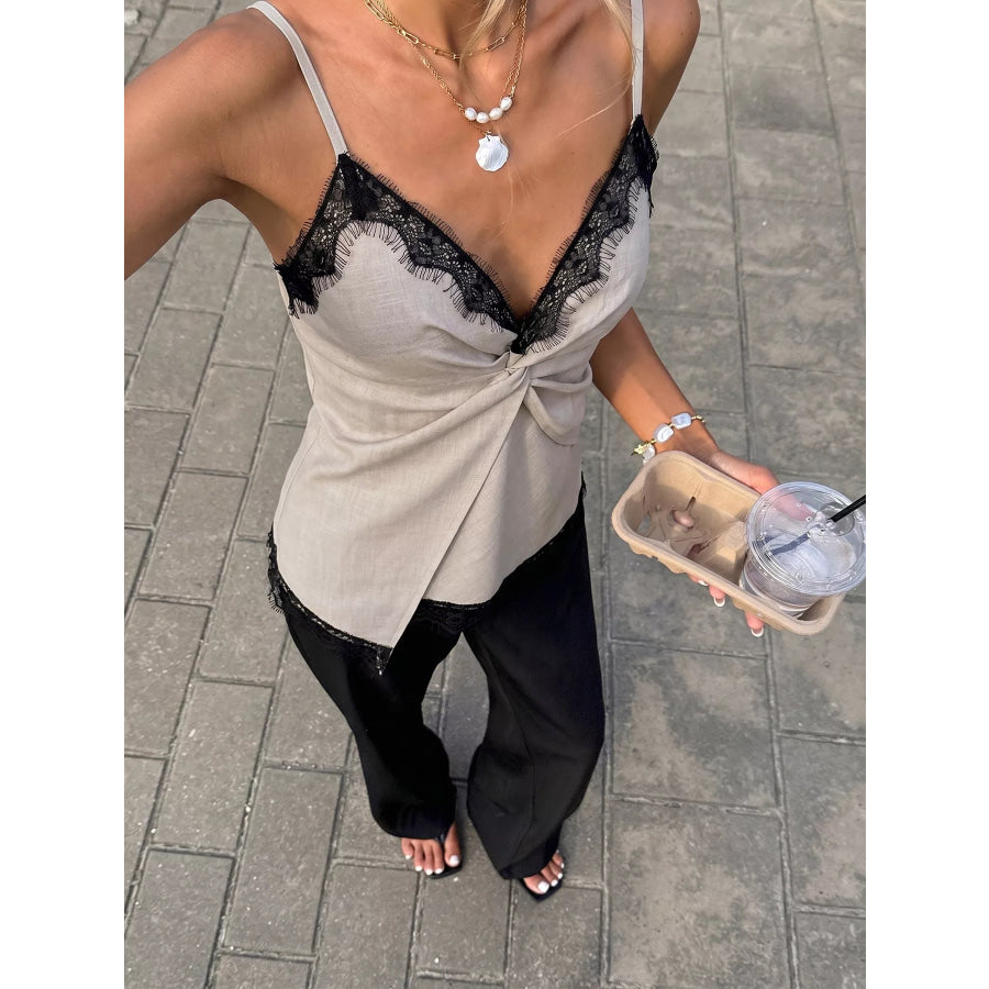 Lace Trim Twist Front Cami Apparel and Accessories