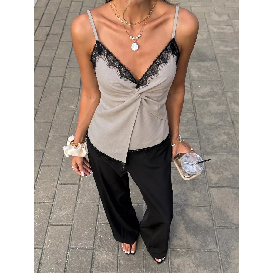 Lace Trim Twist Front Cami Apparel and Accessories