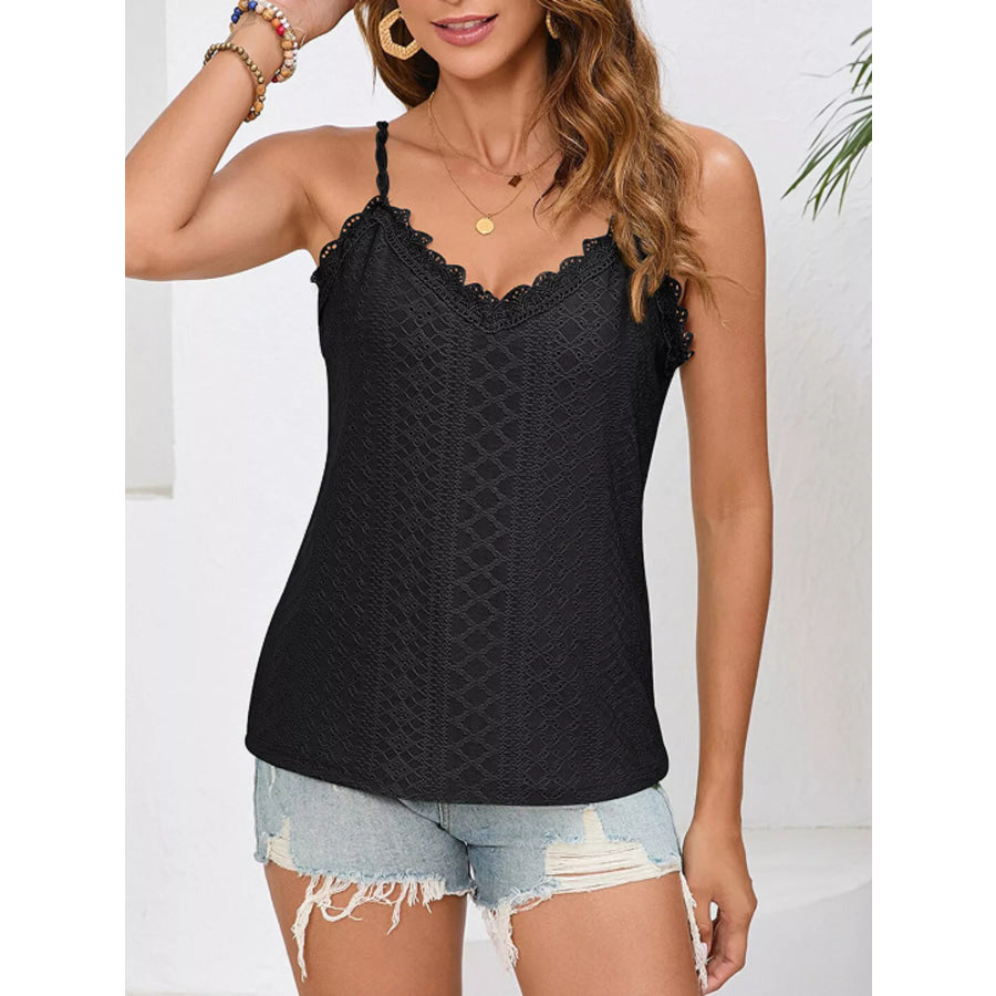 Lace Trim V-Neck Cami Black / S Apparel and Accessories