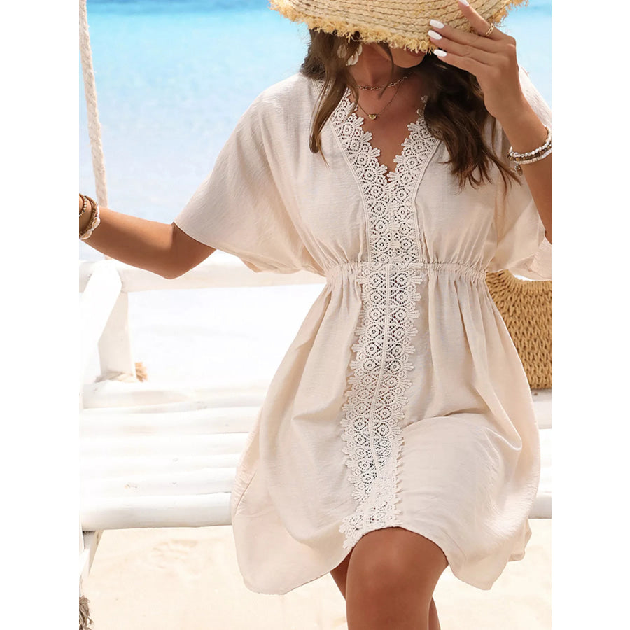 Lace Trim V-Neck Cover-Up Dress Apparel and Accessories