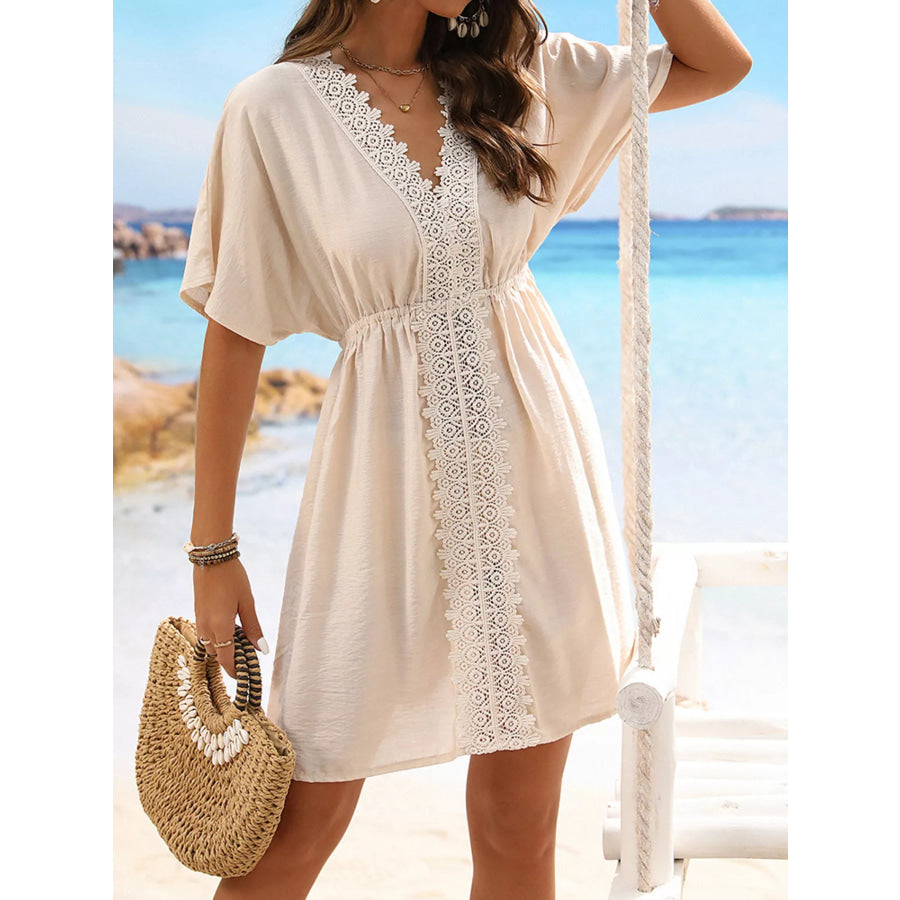 Lace Trim V-Neck Cover-Up Dress Apparel and Accessories