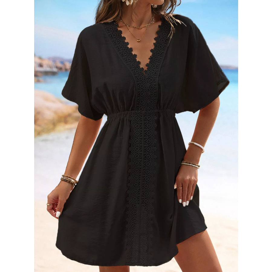 Lace Trim V-Neck Cover-Up Dress Black / S Apparel and Accessories