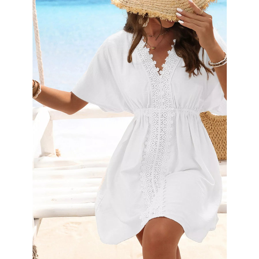 Lace Trim V-Neck Cover-Up Dress White / S Apparel and Accessories