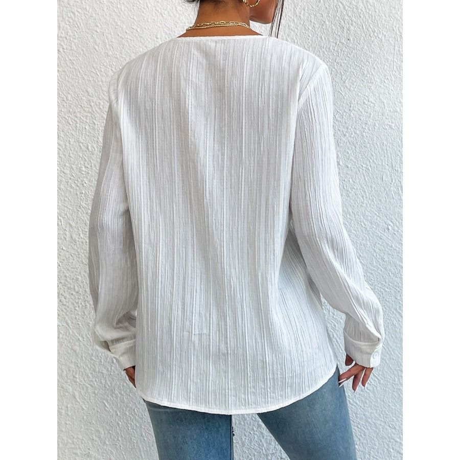 Lace Trim V-Neck Long Sleeve Shirt