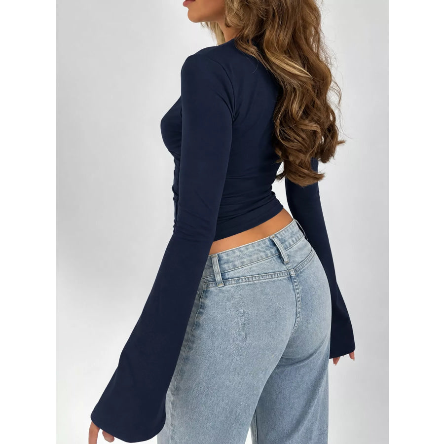 Lace Trim V-Neck Long Sleeve Slim Fit T-Shirt Apparel and Accessories