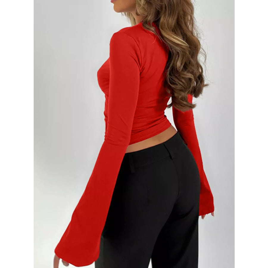 Lace Trim V-Neck Long Sleeve Slim Fit T-Shirt Apparel and Accessories