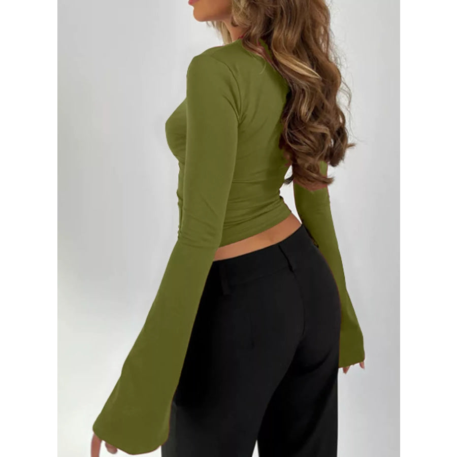 Lace Trim V-Neck Long Sleeve Slim Fit T-Shirt Apparel and Accessories