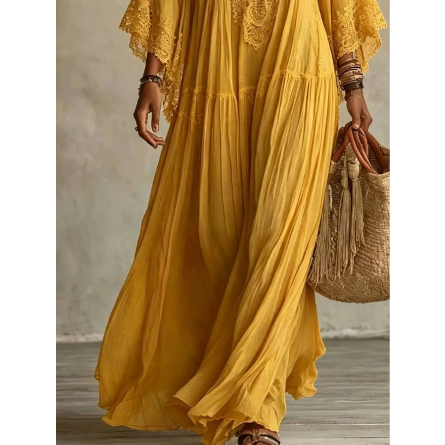 Lace Trim V-Neck Maxi Dress Apparel and Accessories