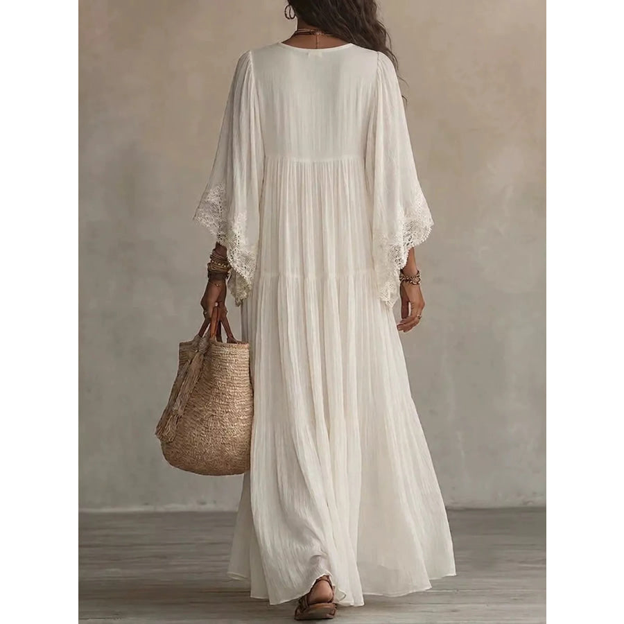 Lace Trim V-Neck Maxi Dress White / XS Apparel and Accessories