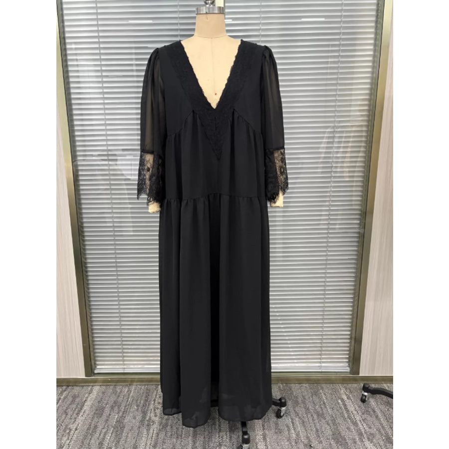 Lace Trim V-Neck Maxi Dress Apparel and Accessories