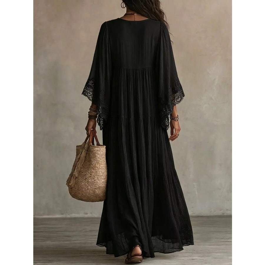 Lace Trim V-Neck Maxi Dress Apparel and Accessories