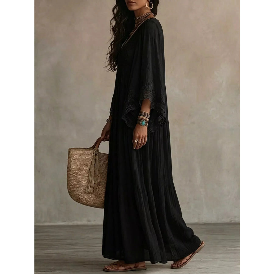 Lace Trim V-Neck Maxi Dress Apparel and Accessories