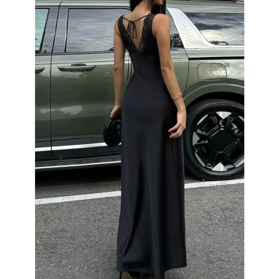 Lace Trim V-Neck Sleeveless Maxi Dress Apparel and Accessories