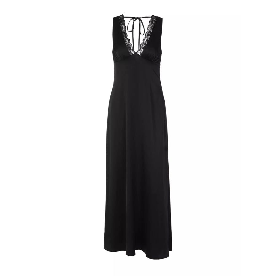 Lace Trim V-Neck Sleeveless Maxi Dress Apparel and Accessories