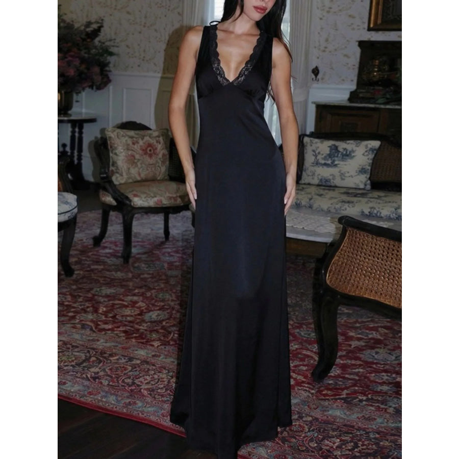 Lace Trim V-Neck Sleeveless Maxi Dress Apparel and Accessories