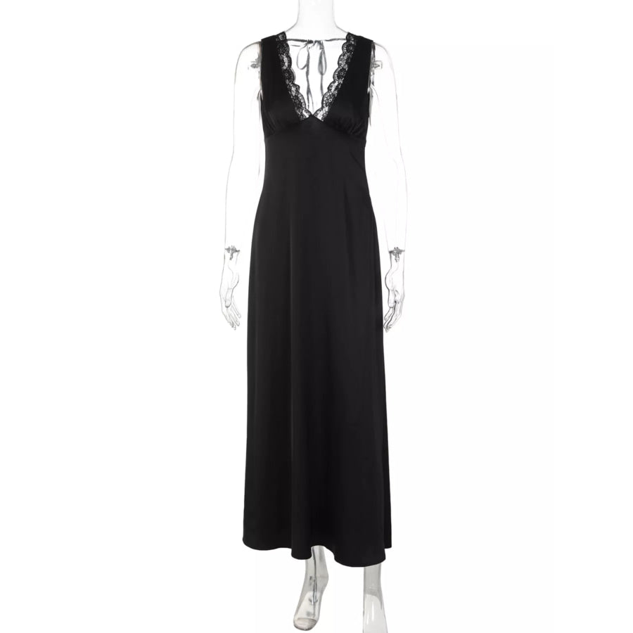 Lace Trim V-Neck Sleeveless Maxi Dress Apparel and Accessories