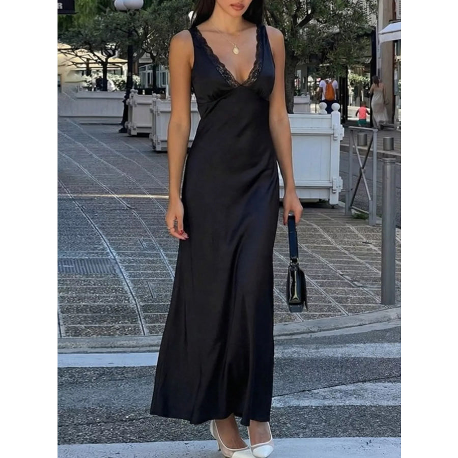 Lace Trim V-Neck Sleeveless Maxi Dress Apparel and Accessories