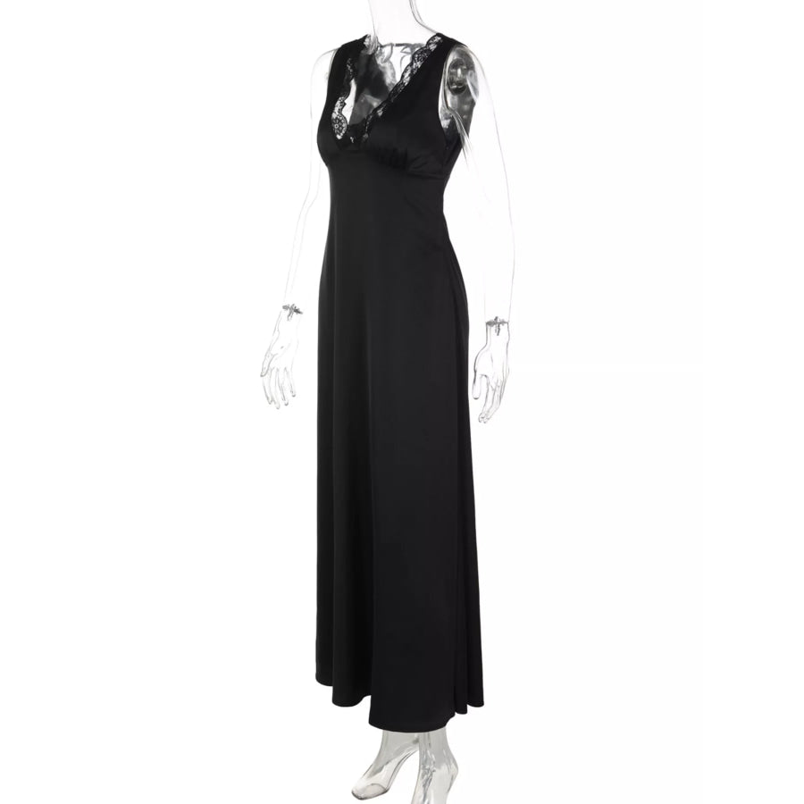 Lace Trim V-Neck Sleeveless Maxi Dress Apparel and Accessories
