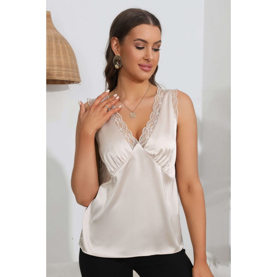 Lace Trim V-Neck Sleeveless Top