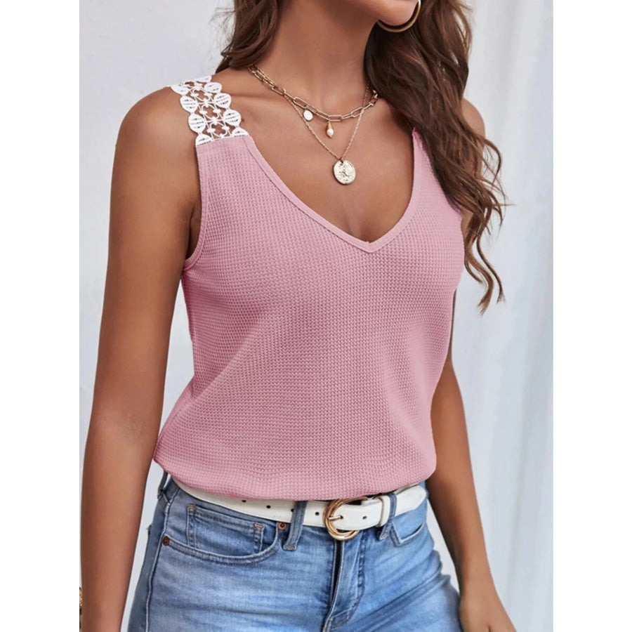 Lace Trim V-Neck Tank Top Dusty Pink / S Apparel and Accessories